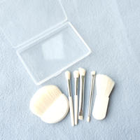 Juego de 6 Brochas de Maquillaje Veganas de Pelo Sintético Blanco, Portátiles, Mini, de Viaje, con Estuche y Logotipo Personalizado