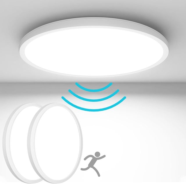 Movement Detector Indoor 9Inch IP44 LED Motion Sensor Ceiling Light Low Profile Sensor Light for Closet Basement Garage Pantry