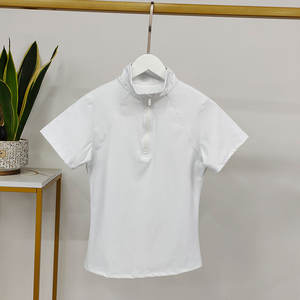 Camisetas blancas de manga corta para montar a caballo <span class=keywords><strong>con</strong></span> logotipo personalizado, camisetas ecuestres de secado rápido <span class=keywords><strong>con</strong></span> cremallera para mujer - Product Image 6