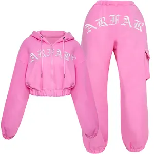 Autumn 2022 New Streetwear Bodysuit Tracksuits Pink Terry Toweling Vest Short Sweatshirt Pants 4 Two Piece Set for Woman