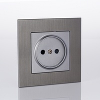 Prise murale simple non mis à la terre, norme européenne 16A 250V, type encastré, aluminium brossé, métal, cadre 86*86