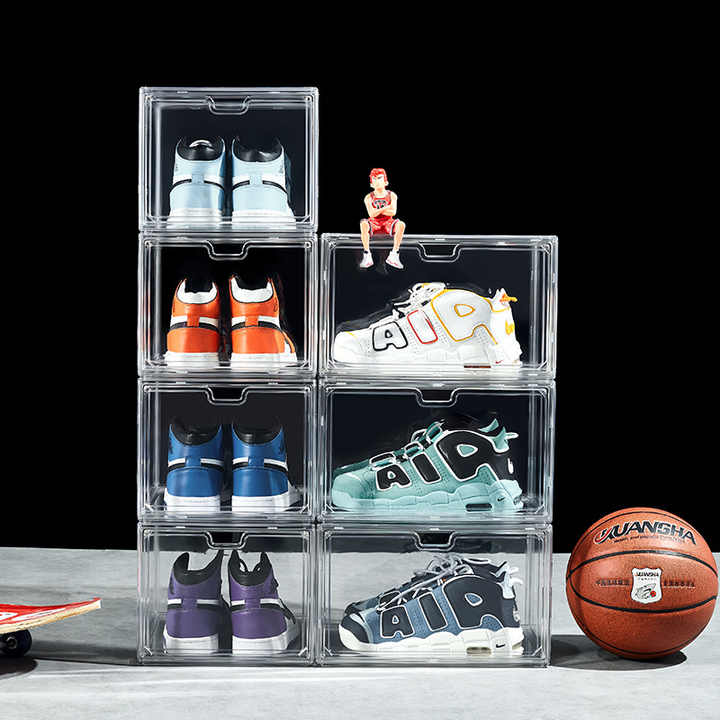 Stackable Clear Sneaker Storage Organizer - Magnetic Shoe Display Case