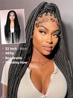 Perruque Full Lace Box Braid avec Baby Hair, Pré-épilée, Sans Nœuds, Raie Carrée Frontale, Faite à la Main, Coiffure Naturelle pour Femmes Noires