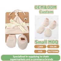 Ensemble de bonnets pour bébé nouveau-né Lionbear unisexe, chapeau en coton doux, motif rayé brodé, accessoires assortis pour nourrissons et tout-petits