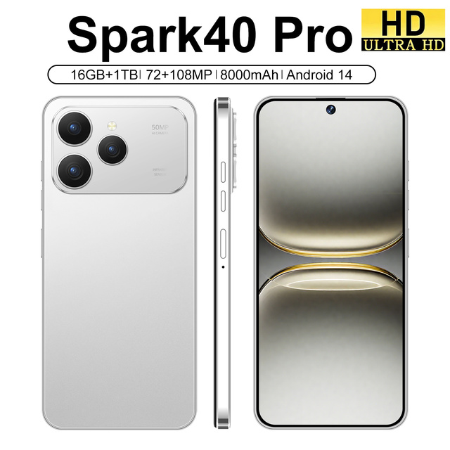 SPARK40Pro 4G Smartphone Unlocked Android Mobile Phone HD Display Dual SIM 16GB+1TB ROM Global Version
