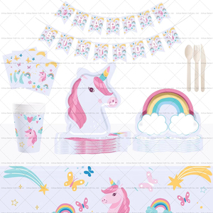 Assiettes, serviettes, fourchettes et fournitures pour fête d'anniversaire sur le thème de la licorne DAMAI, ensemble de vaisselle nuage arc-en-ciel, décoration jetable pour table, thème fille - Product Image 2