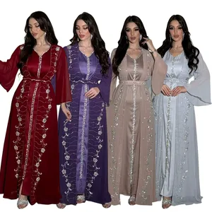Ensemble Abaya Modeste 2 Pièces pour Bureau – <span class=keywords><strong>Gilet</strong></span> Kaftan en Mousseline Élégant avec Strass et Robe Longue Maxi – Tenue Islamique Décontractée pour <span class=keywords><strong>Femme</strong></span> - Product Image 1
