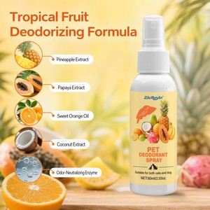 Zourunan <span class=keywords><strong>Spray</strong></span> Désodorisant pour Animaux de Compagnie aux Fruits Tropicaux 60ml Ananas Papaye Orange Enzyme de Noix de Coco Vente en Gros Fournisseur OEM ODM - Product Image 2