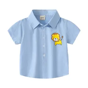 2024 New Kids Clothing Boys Animal Cartoon Button-up Polo Shirt With Short Sleeves Baby Boy Clothes 90-130CM Boys Shirts