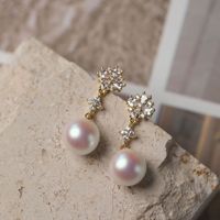 Anting-anting Mutiara Zirkon Bunga Trendy 2025, Anting-anting Mutiara Stud, Anting-anting Kuningan, Perhiasan untuk Wanita dan Gadis