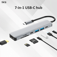Hub USB-C 7-en-1 multiport 4K avec lecteur de cartes SD/TF, ports de données USB 3.0 et charge rapide pour ordinateur et écouteurs