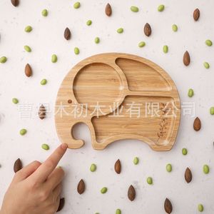 Assiette pour enfants en bois massif, plateau de cuisson fixe en silicone pour la maison, nourriture pour bébé, goûter, assiette à fruits. - Product Image 1