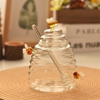 Pot à miel en verre transparent de style japonais avec couvercle hermétique et fouet mélangeur, pot de conservation de confiture en borosilicate de haute qualité