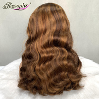 Peluca frontal de encaje de doble trama de alta calidad, cabello ondulado Ocean Wave, color natural vino piano, 100% cabello humano, pelucas peruanas de cabello humano