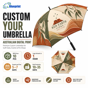 Parapluie de golf monocouche à 8 baleines, coupe-vent 45 mph, baleines en fibre de verre, impression numérique couleur intégrale, logo personnalisé, boîte cadeau, pongee 210T, OEM - Product Image 1