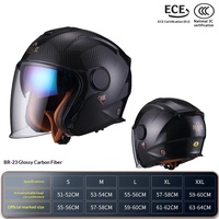 Casco BEON BR23 de Fibra de Carbono 3/4 con Doble Visor, Certificado 3C, Diseño Retro Abierto para Motocicleta y Bicicleta Eléctrica, Ligero para Todas las Estaciones