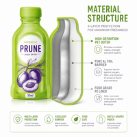 Sachet Doypack personnalisé imprimé de 30 ml pour jus de pruneaux liquide avec bec verseur, recyclable, pour boisson prébiotique et boissons santé portables