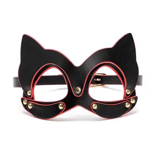 Black Leather Male cat  venetian mask for sale