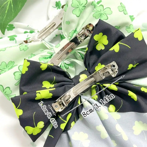 Nouveau vert imprimé nœud papillon ruban <span class=keywords><strong>pince</strong></span> à cheveux élégant clou de girofle à quatre feuilles épingle à cheveux St Patricks jour cheveux cravate - Product Image 2