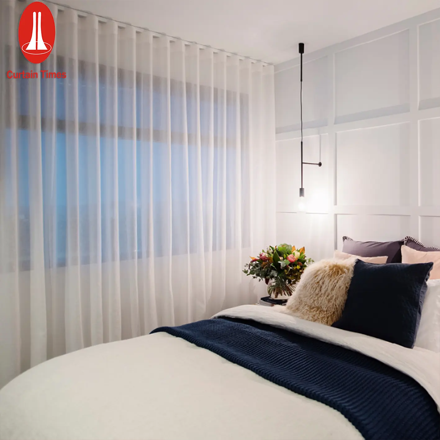 Curtain Times custom size fireproof fabric ripple fold hotel blackout sheer hotel drapes office window curtain