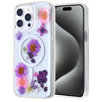 Coque de téléphone de luxe transparente en TPU+PC avec fleurs en résine époxy pour iPhone 17/16/15/14/13/12, protection antichoc transparente et magnétique renforcée