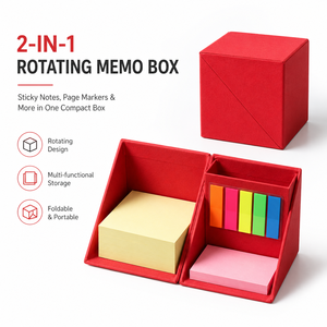 Caja de Notas Giratoria 2 en 1 con Logotipo Personalizado, Organizador de Escritorio Plegable, Juego de Notas Adhesivas con Marcadores de Página de 5 Colores para Regalo de Oficina - Product Image 1