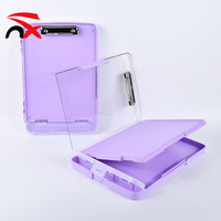 Porte-documents multifonctionnel en plastique A4 avec pinces, boîte de rangement de bureau double couche avec fente pour stylo