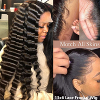Perruque de cheveux humains lisses 12A, perruque frontale avec fermeture en dentelle suisse, perruques frontales en dentelle HD 13x4 à ondulations profondes pour femmes noires
