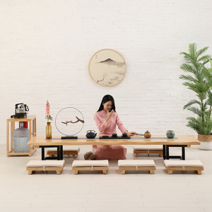 Tatami giapponese tavolo da tè e sedia combinazione in legno massello grande piatto <span class=keywords><strong>Zen</strong></span> seduto a bovindo homestay yoga studio tavolo basso - Product Image 5