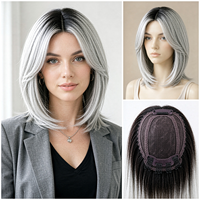 Perruque Lace Front Ombrée Gris Argenté Foncé Premium à Raie Centrale et Cheveux Raides en Couches / Postiche à Clipser – Vente en Gros