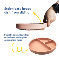 Assiette divisée pour alimentation alimentaire Base d'aspiration Assiette d'apprentissage en silicone de qualité alimentaire pour tout-petits Assiette sectionnelle pour bébé à prise facile