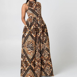 Robes traditionnelles africaines et jupes sans manches Maxi <span class=keywords><strong>grande</strong></span> <span class=keywords><strong>taille</strong></span> <span class=keywords><strong>robe</strong></span> femmes cire imprimer vêtements 2019 - Product Image 2
