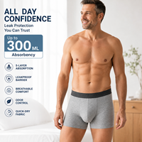 Caleçons Boxers pour Hommes Anti-Fuites Lourdes 300 ml, Séchage Rapide, 5 Couches Anti-Odeur, Contrôle de la Vessie, Vente en Gros