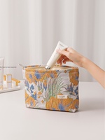 Nouvelle Pochette Ouverte en Toile Florale Rétro Française pour Femme, Porte-Monnaie de Haute Qualité pour Soins de la Peau, Maquillage, Rouge à Lèvres et Petits Objets