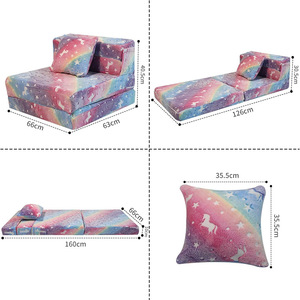 Canapé pour enfants en flanelle pliable, design arc-en-ciel, 66x63x40,5 cm, pour coin lecture pour enfants, avec ensemble de coussins - Product Image 1