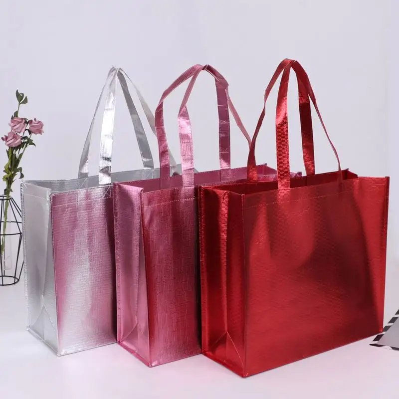 Fashion Promotional Laser Metallic Bags PP Reusable Non Woven Gift Bag Tote Shopping Bag