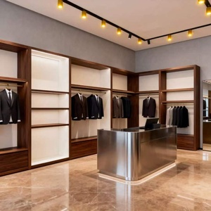<span class=keywords><strong>Porte</strong></span>-vêtements mural en <span class=keywords><strong>bois</strong></span> grainé avec cadre doré, présentoir de vêtements avec rangement, stand de présentation pour magasin de détail commercial, présentoir métallique pour boutique - Product Image 4