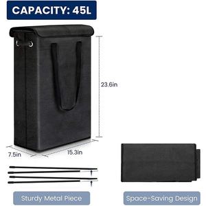 Slim <strong>Laundry</strong> <strong>Basket</strong> with Lid, Tall <strong>Thin</strong> <strong>Laundry</strong> Hamper with Handles, Waterproof Lining Narrow Dirty Clothes Hamper for Bathroom - Product Image 3