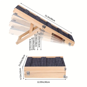 ทางลาดไม้สนธรรมชาติแบบพับได้สำหรับสัตว์เลี้ยง บันไดพกพาสำหรับสัตว์เลี้ยง ทางลาดสำหรับสุนัขพันธุ์เล็กถึงกลาง - Product Image 4