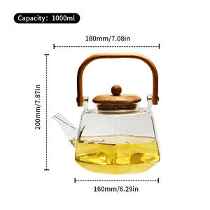 Théière <span class=keywords><strong>en</strong></span> verre hexagonale créative, résistante à la chaleur, compatible avec les cuisinières, pour faire du thé ou du café, avec poignée et couvercle <span class=keywords><strong>en</strong></span> <span class=keywords><strong>bambou</strong></span> - Product Image 6