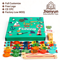 Juguete Educativo Montessori 2 en 1, 26 Letras del Alfabeto, Juego de Pesca Magnético de Madera con Tarjetas de Palabras para Niños