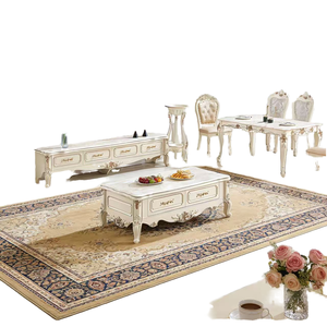 Ensemble de table à manger en bois massif de style européen avec 6 pièces, design antique, meubles de salle à manger pour la maison, le restaurant, l'hôtel - Product Image 1