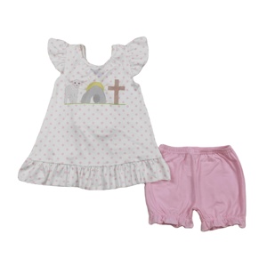 Conjuntos de Ropa Casual de Pascua para Niñas de RTS Boutique, Estilo Coquette con Lazos y Flores, Transpirables, de Algodón y Elastano, con Estampado de Flores - Product Image 1