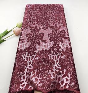 באיכות גבוהה סגול כפול נטו צרפתית תחרה בד אפריקאי חרוזים נצנצים תחרה בד - Product Image 5