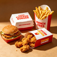 Boîte à poulet frit en carton ondulé imprimé sur mesure, qualité alimentaire, revêtement anti-graisse, recyclable, pour la restauration rapide à emporter