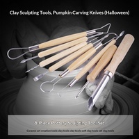 Kit de 8 outils de sculpture de citrouille d'Halloween transfrontalier en bois et métal, couteau grattoir pour poterie et argile, outils d'art céramique