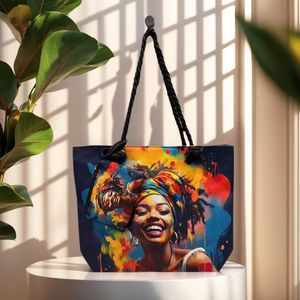 <strong>Fun</strong> Cartoon Pattern African Black Girl Art Print Women's Waterproof Canvas Zipper Tote <strong>Bag</strong> for Wholesale - Product Image 4