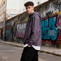 TKAN307 Sweat-shirt personnalisé en coton lourd 450 g/m², molleton d'hiver uni, surdimensionné, blanc, délavé à l'acide, vintage, essentiel pour homme
