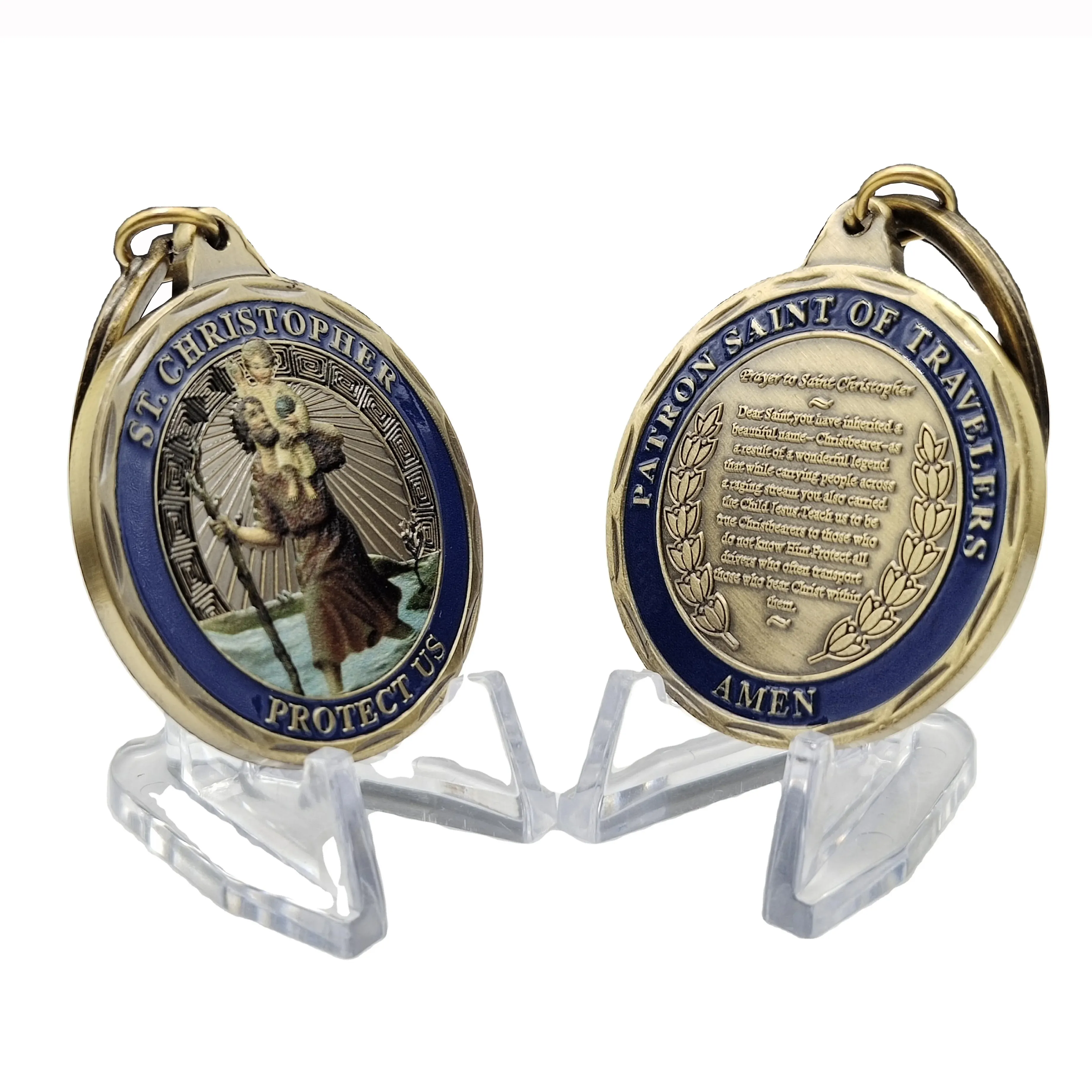 St. Christopher Patron Saint Of Travelers Monedas sin moneda AMEN Protect Us llaveros