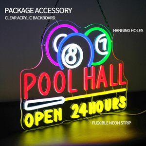 Pool Hall Letreros Neon open 24 Hours LED dimmable USB powered ambient <b>light</b> store <b>window</b> decoration <b>light</b> indicator <b>light</b> 5V - Product Image 1